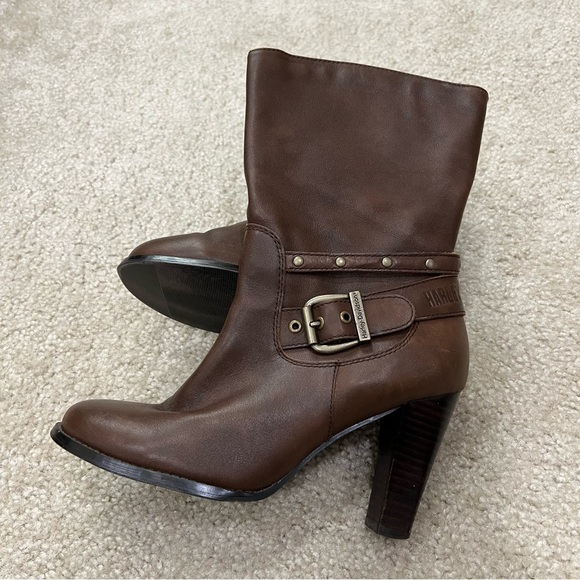 Harley-Davidson Estelle After Riding Brown Leather Heeled Boots Wm 7.5 D85176, - Picture 1 of 16
